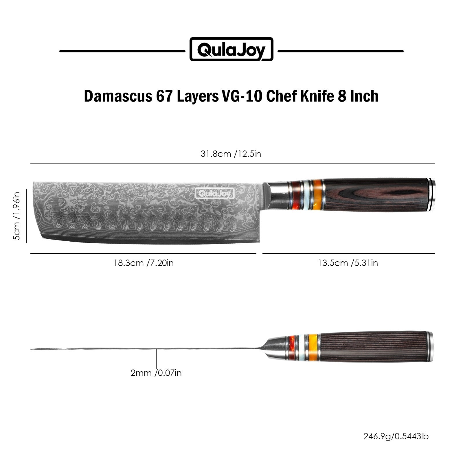 Qulajoy 7" Nakiri Chef Knife – Damascus VG-10 Steel, 67 Layers