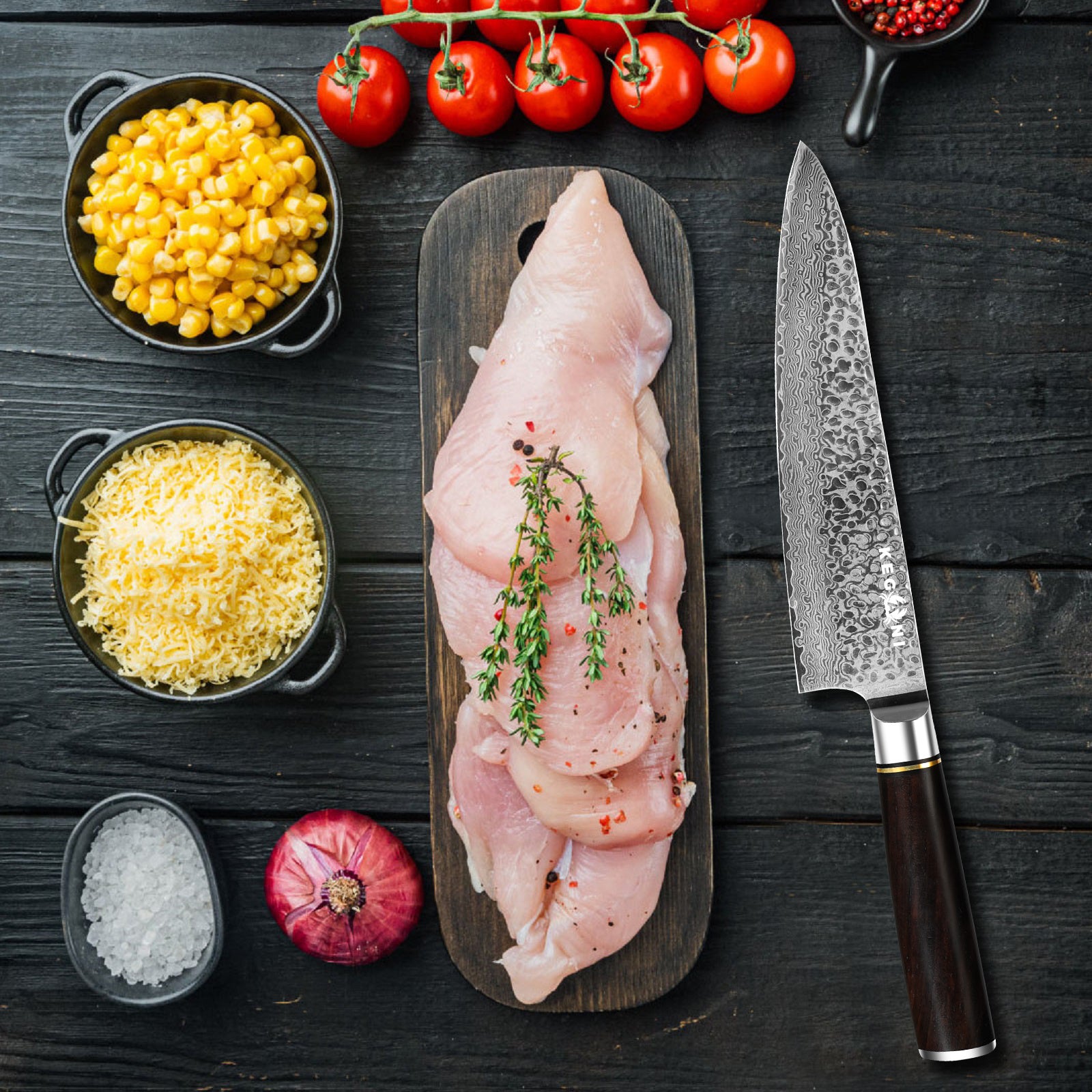 Kegani Precision Damascus Kiritsuke Knife