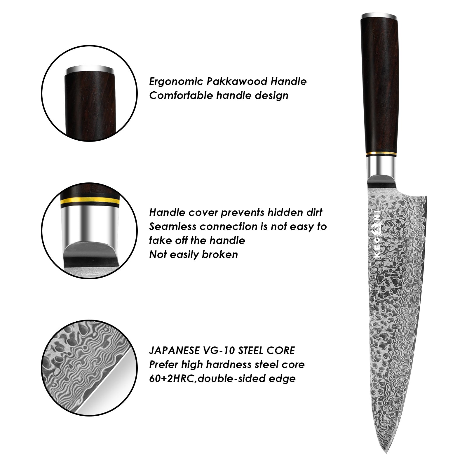 Kegani Precision Damascus Kiritsuke Knife