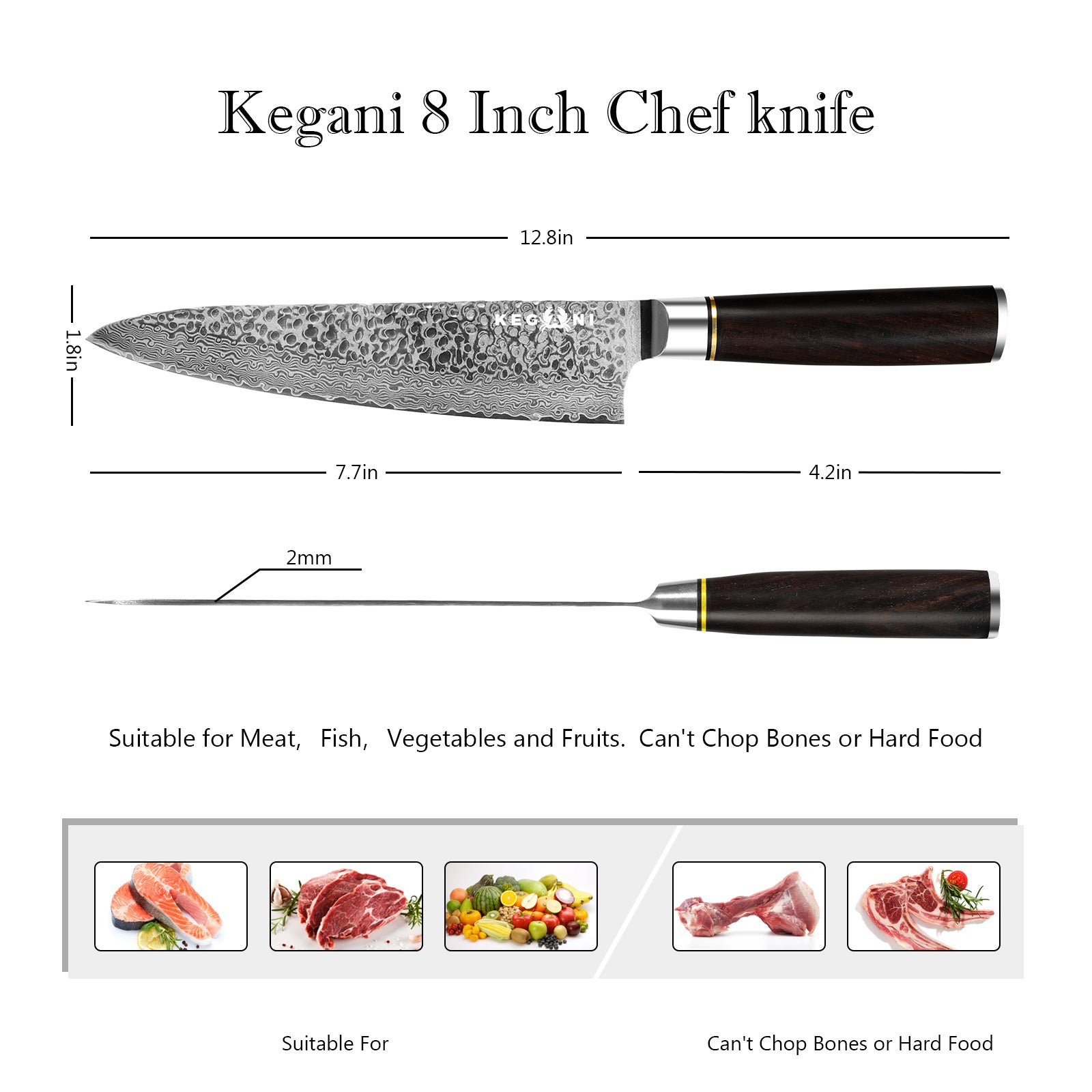 Kegani Precision Damascus Kiritsuke Knife